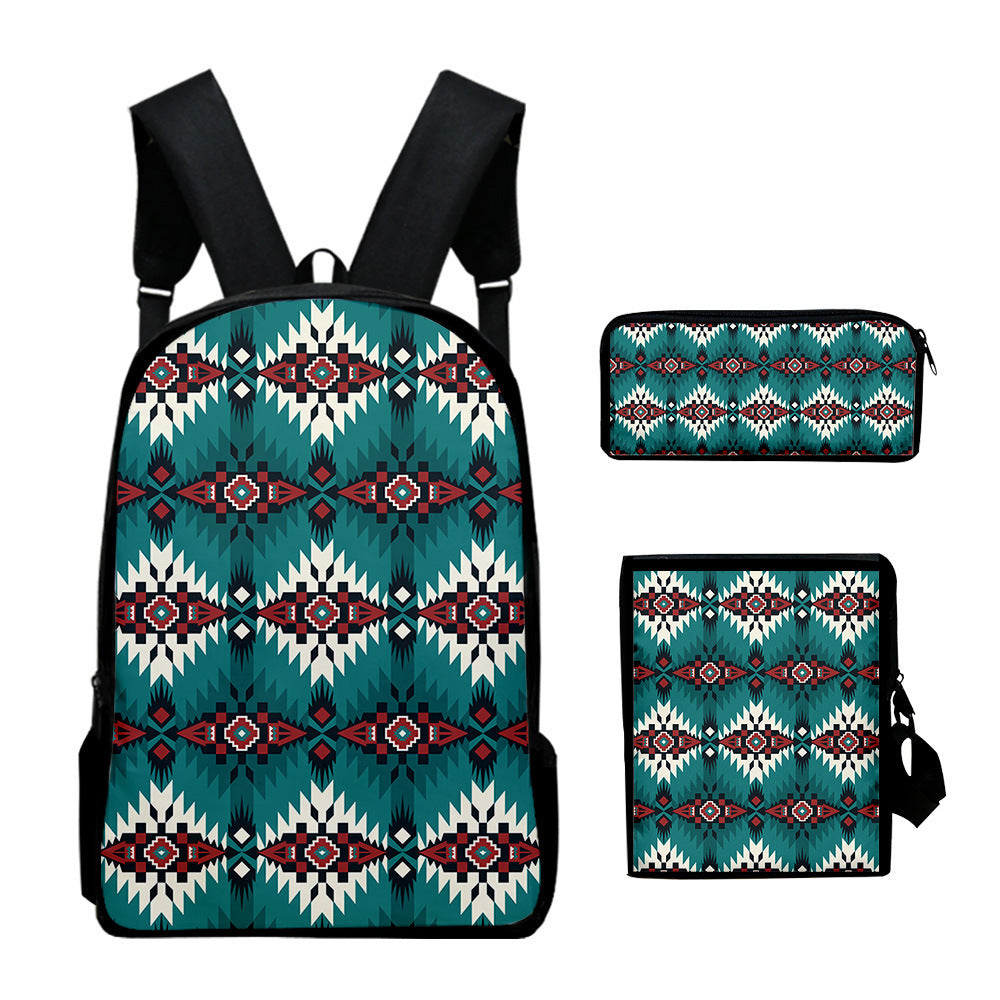 Wholesale Canvas Aztec Pattern Backpack Shoulder Bag Pencil Case Set